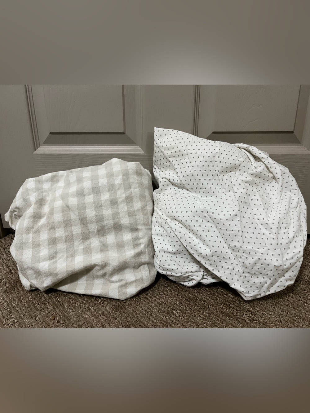 Set of 2 Pehr Organic Cotton Crib Sheets - checkered and polka dots